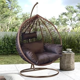 CITE Jhula, Metal Egg Swing for Balcony, Single Seater, Hanging Swing Chair with Stand & Cushion & Hook - Outdoor & Indoor Furniture Swing for Adults, Living Room, Home Improvement (Standard,Brown)