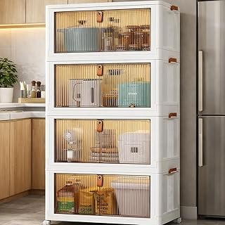 Multipurpose Stackable Plastic Cupboard Drawer for Clothes Storage, Almirah for Clothes, Foldable Wardrobe Cabinet Organizer for Office, Kitchen, Bathroom (WHITE, 4 DOOR)