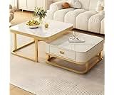 Modern Nesting Coffee Table Set, Marble Finish, Storage Drawer, Metal Frame, Set of 2 (Black White)