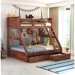 STRATA FURNITURE Sheesham Wood Bunk Bed with 2 Drawer Storage Wooden Double Bed Furniture for Bedroom Home (Natural Finish)