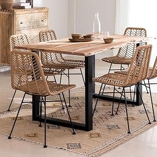 Rustic Rectangular Dining Table | Solid Wood 6 Seater Dining Table | Dining Table | Dining Room Furniture |Black