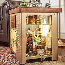 Metal by Speedx- Model M Mini Bar for Home, Matte Gold with Right Side Display Cabinet