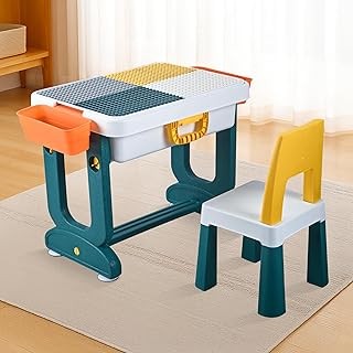Kuber Industries Plastic Kids Study Table and Chair Set | 4 in 1 Multi-Functional Learner and Study Desk for Children 3-8 Years | Weight Capacity Upto 45 Kg | Yellow & Green