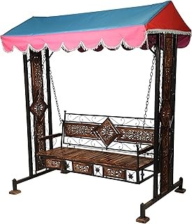 Wood Urban Art Store Swing/Jhula For Home & Garden 3 Seater With Canopy Roof & Stands Weght Capacity 400Kg+ (Smlbrf-003), 17 Inch